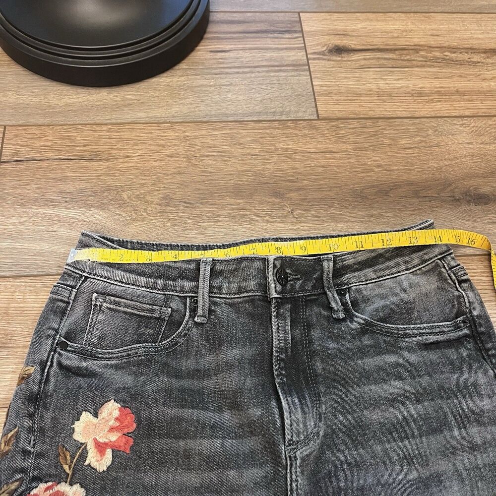Driftwood Roxy Boot Cut Flare Black Jeans Embroidered Flowers Roses Sz 28 -28x27 - Picture 4 of 7